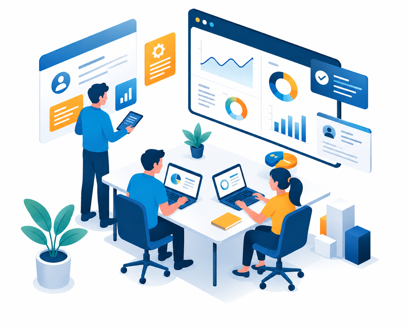 Team members reviewing analytics dashboards